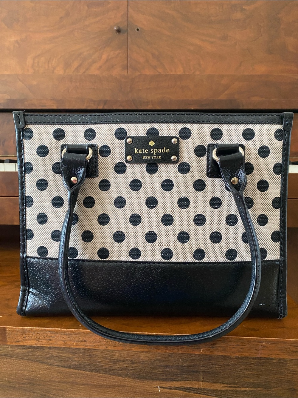 kate spade Black and Cream Polka Dot Tote
